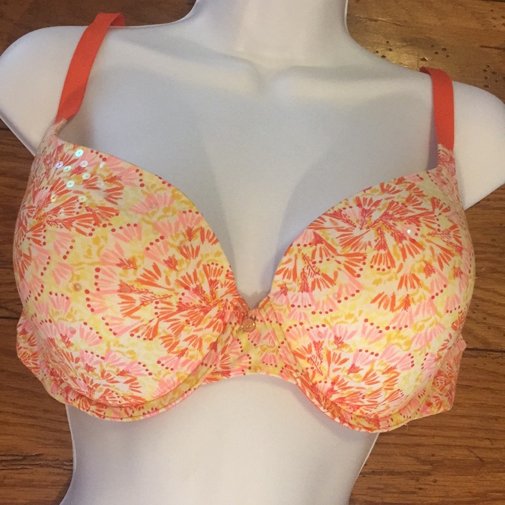 Victoria’s Secret 38D Lined Demi Bra Orange Sequin